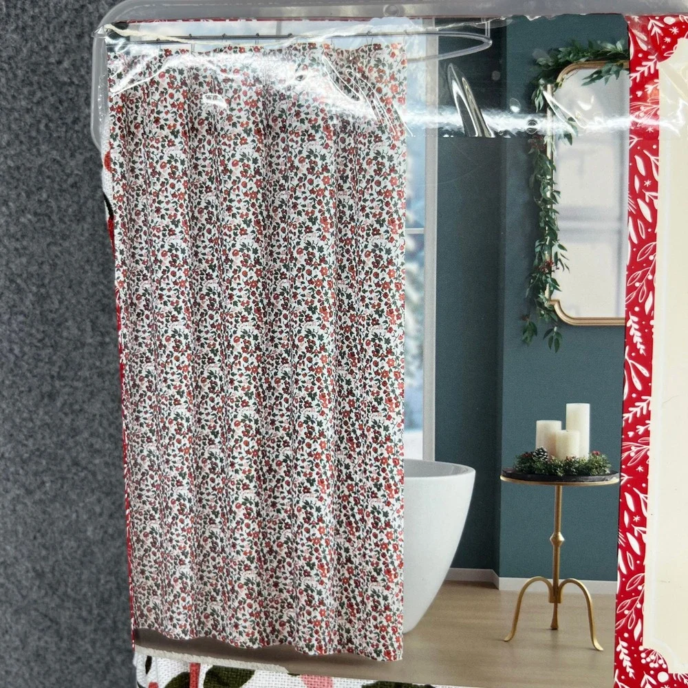 Laura Ashley Shower Curtain Emogene 72x72 Red Pink Floral Cotton Blend New